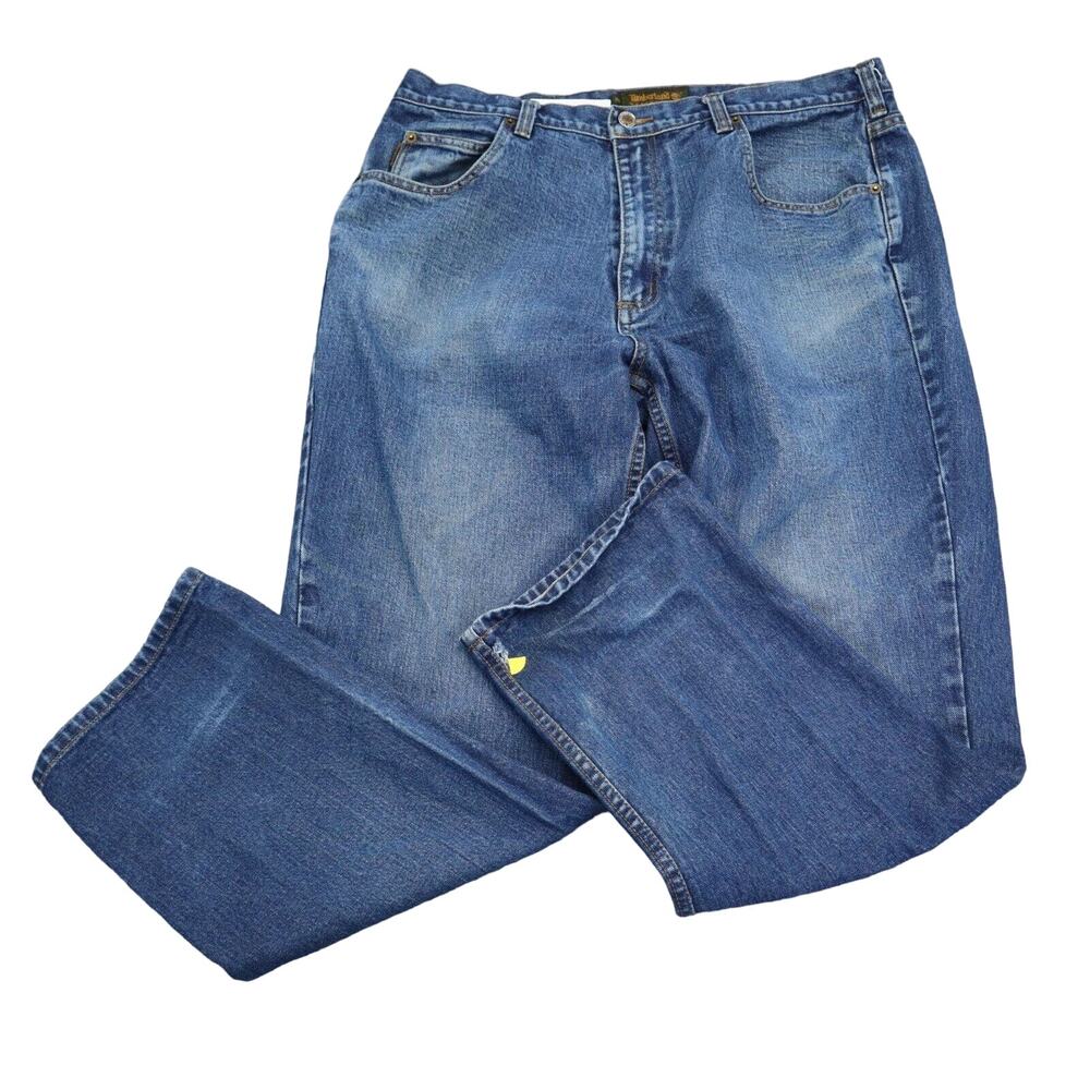 Timberland Weather Gear Pants Mens 38 Blue Denim Flat Front Pockets Jeans